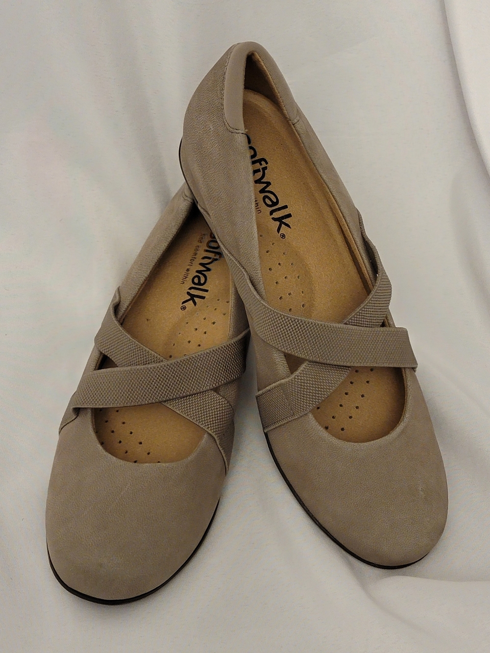 Softwalk Taupe Cross-Strap Flats Size 8.5W